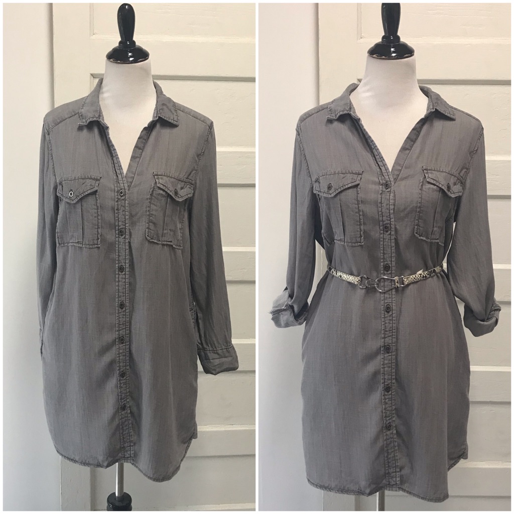 Philosophy Gray Button Down Chambray Dress Sz Med